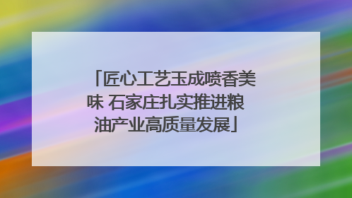 匠心工艺玉成喷香美味 石家庄扎实推进粮油产业高质量发展
